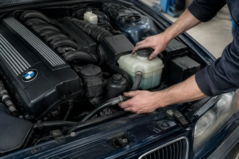 Contrôle du circuit de refroidissement sous le capot d une BMW E36 youngtimer