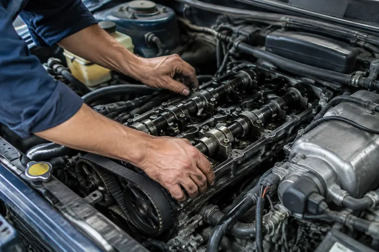 Mains d'un mécanicien inspectant le compartiment moteur d'une voiture ancienne pour comparer les motorisations de la cote opel calibra