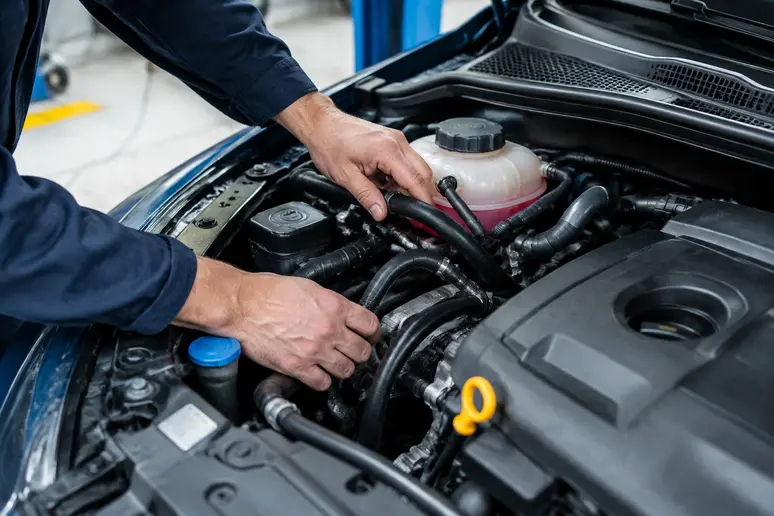 Vérification des durites de refroidissement sous le capot d'une Dacia Sandero d'occasion