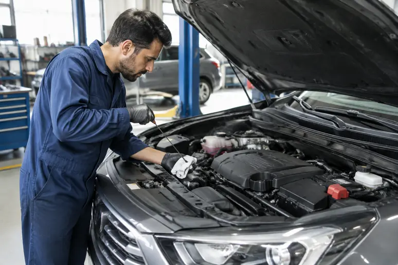 Examen sous le capot d'un SUV Hyundai Tucson pour vérifier l'état du moteur diesel