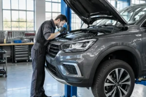 Examen minutieux de la fiabilité nissan qashqai par un garagiste dans un atelier automobile