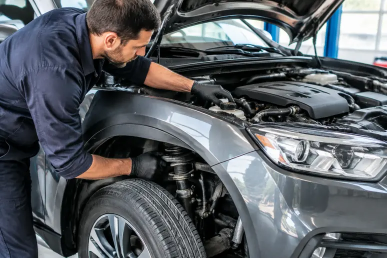 Inspection d'un point de contrôle technique sur un Renault Captur d'occasion en atelier