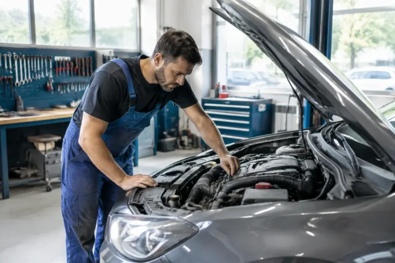 Un mécanicien inspecte le compartiment moteur dans un atelier pour évaluer la fiabilité suzuki swift en occasion