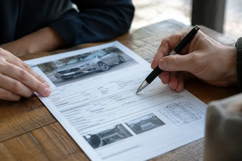 Examen minutieux des clauses d'une voiture occasion petit budget sur un contrat écrit