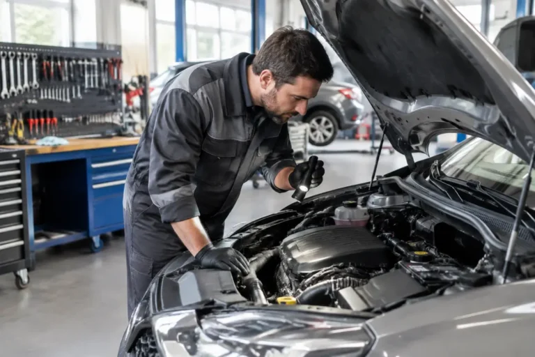 Un mécanicien inspecte le compartiment moteur dans un atelier pour évaluer la fiabilité honda civic.