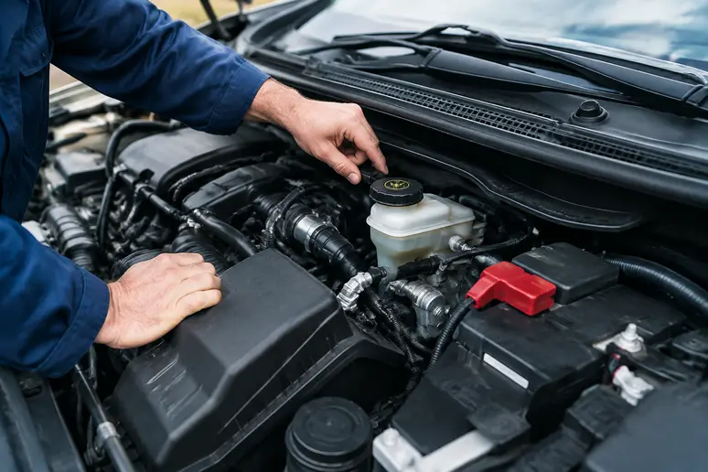 Contrôle visuel du moteur d'un Suzuki Vitara lors de l'inspection des pannes récurrentes.