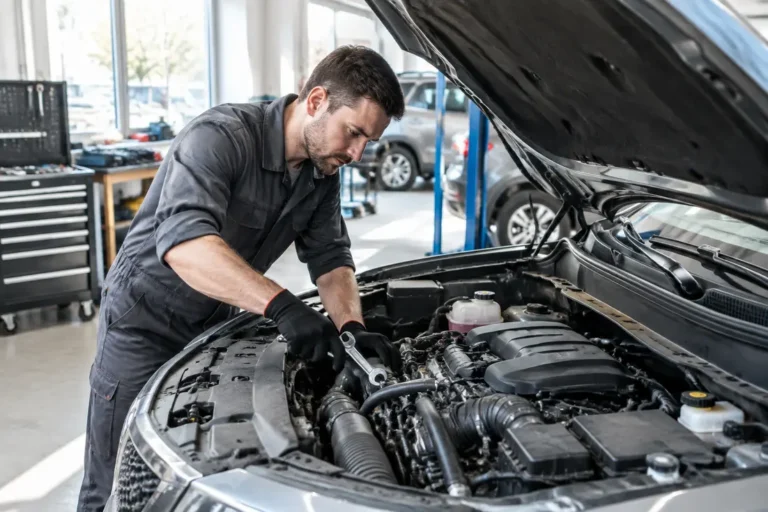 Un mécanicien examine le moteur d'un SUV lors d'un contrôle de fiabilité suzuki vitara dans un atelier.