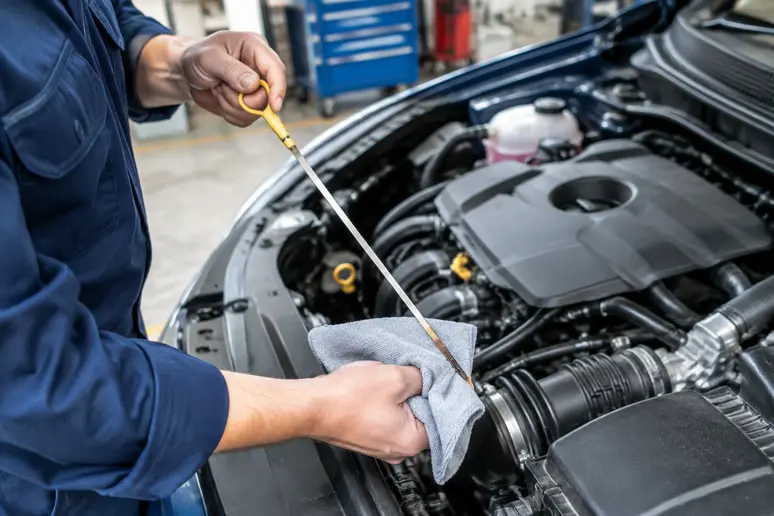 Vérification du niveau de lubrifiant sous le capot d'un Volvo XC60 diesel avant un achat d'occasion